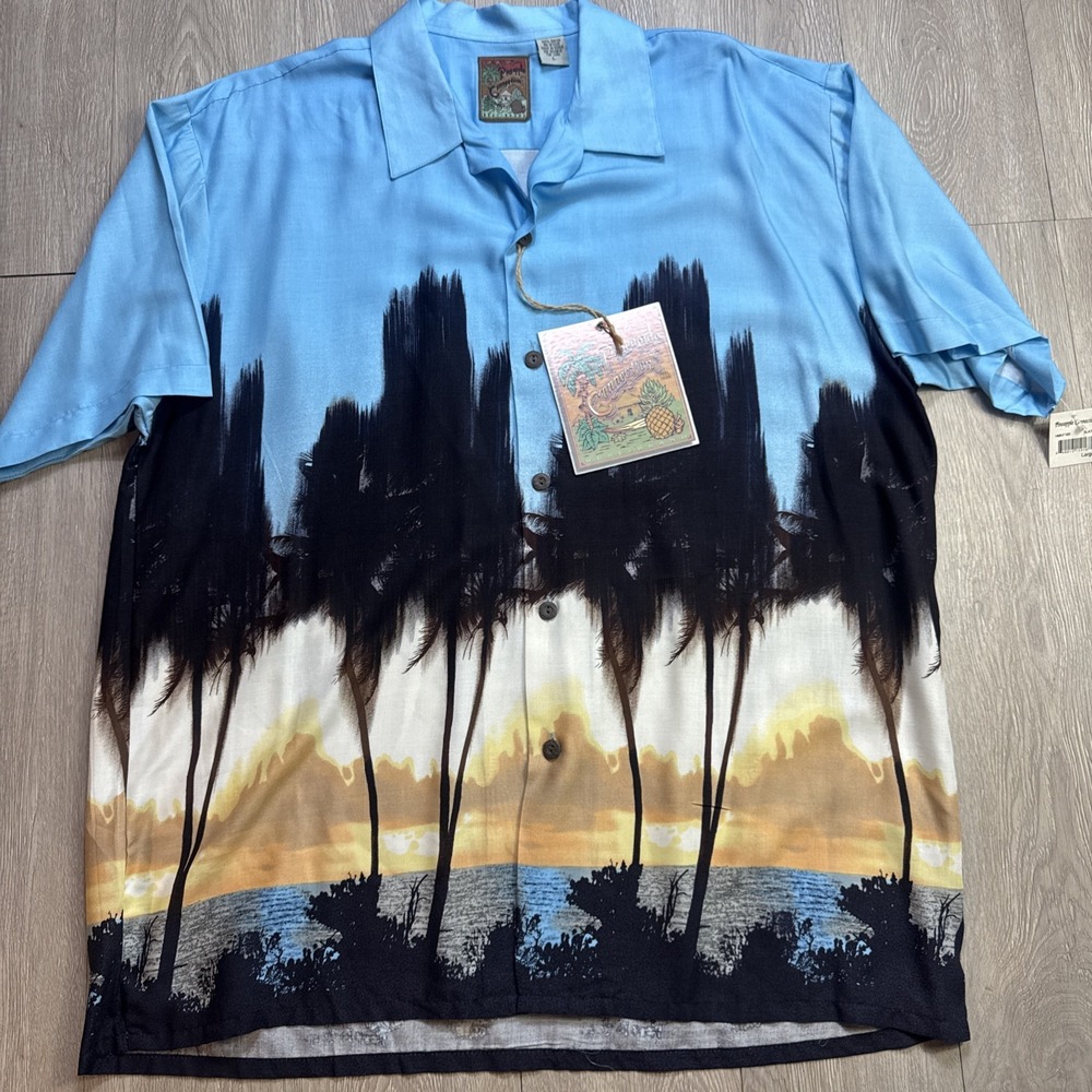Pineapple Connection Hawaiian Shirt New  Sunset Palm Trees Men's Large L Vintage